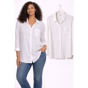 Lucky Brand Women's Button Front Shirt Size XL Cotton Split Back Gauze Texture